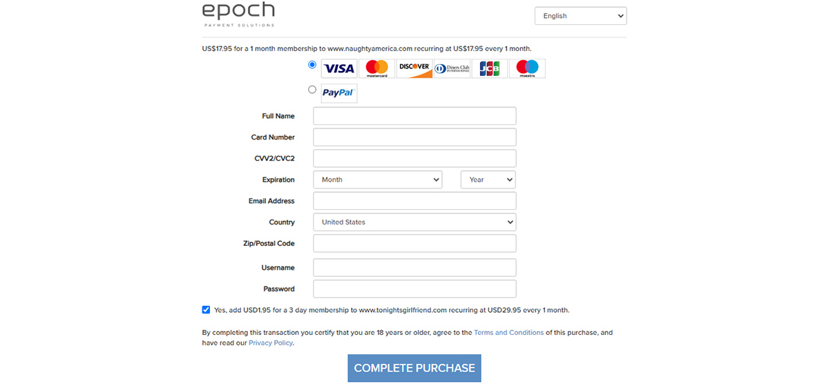 Naughty America purchase