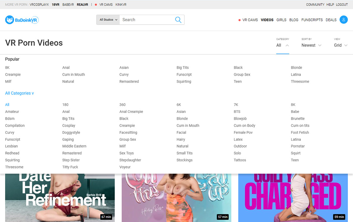BaDoink VR categories