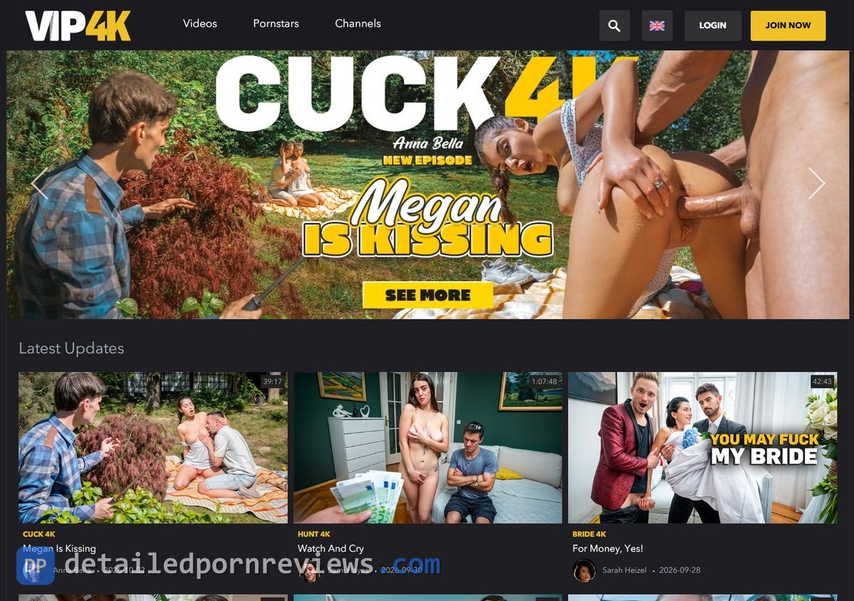 VIP4K tour home page with the newest Cuck 4K episode and latest updates